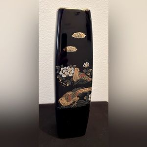 Vintage square  Japanese vase 11”H with gold rim.